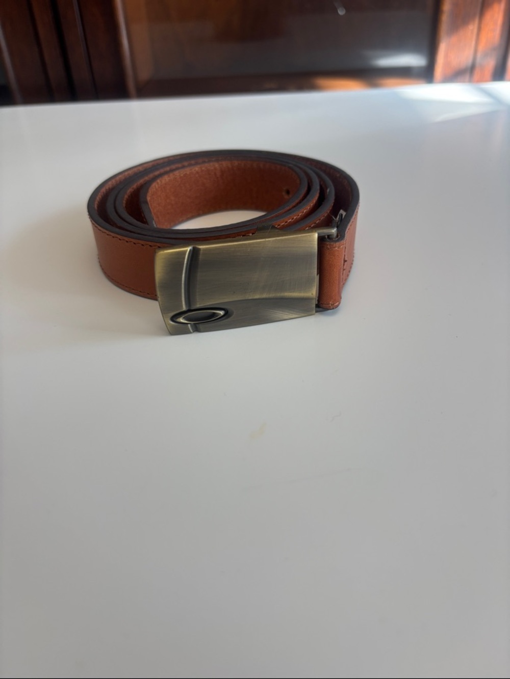 Oakley Brown Leather Belt with Black Metal Buckle.  37-38